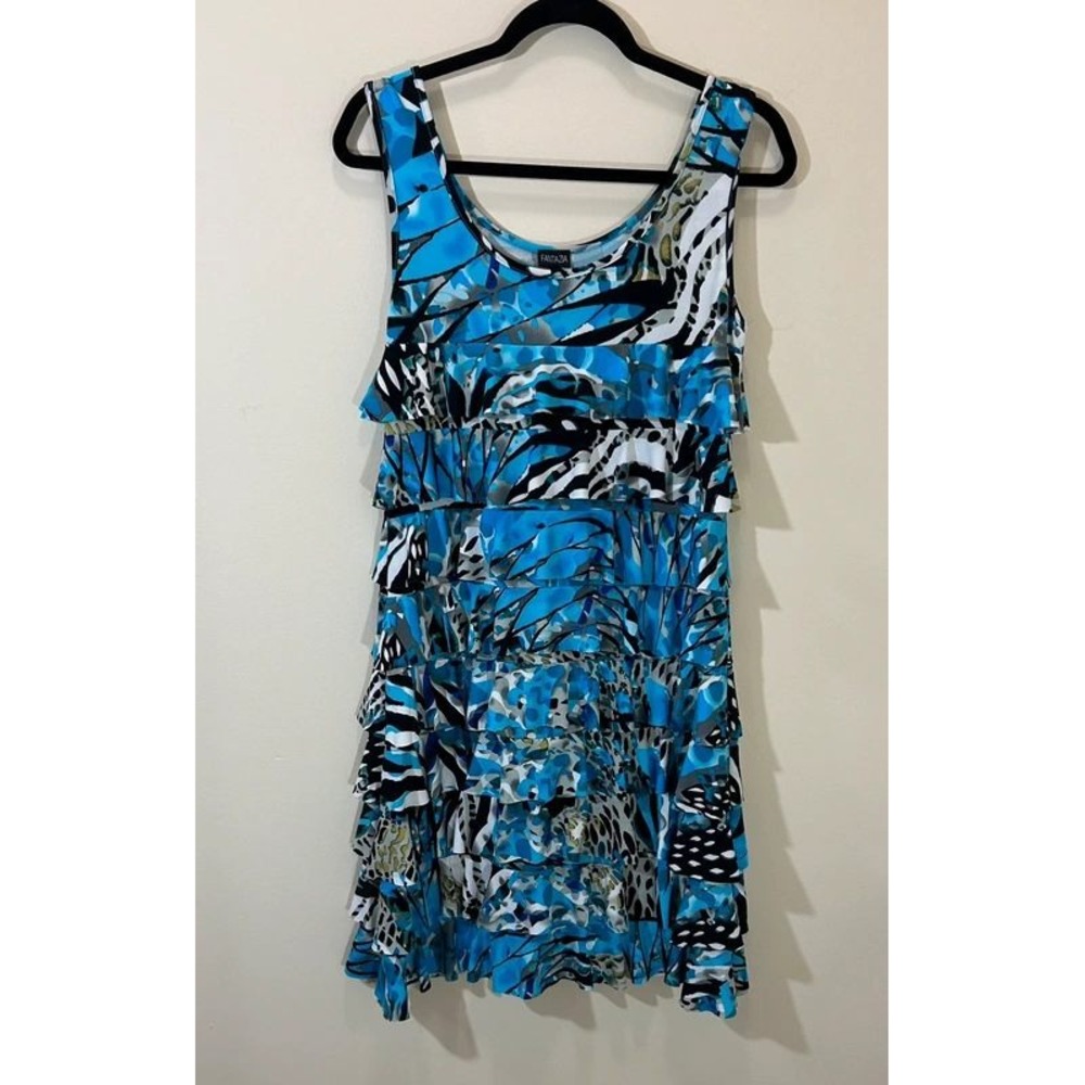 Fantazia Tiered Ruffle Dress Blue Animal Print - small
